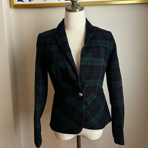Banana Republic Plaid Pleated Blazer- Navy and Green Plaid Blazer- Size 4